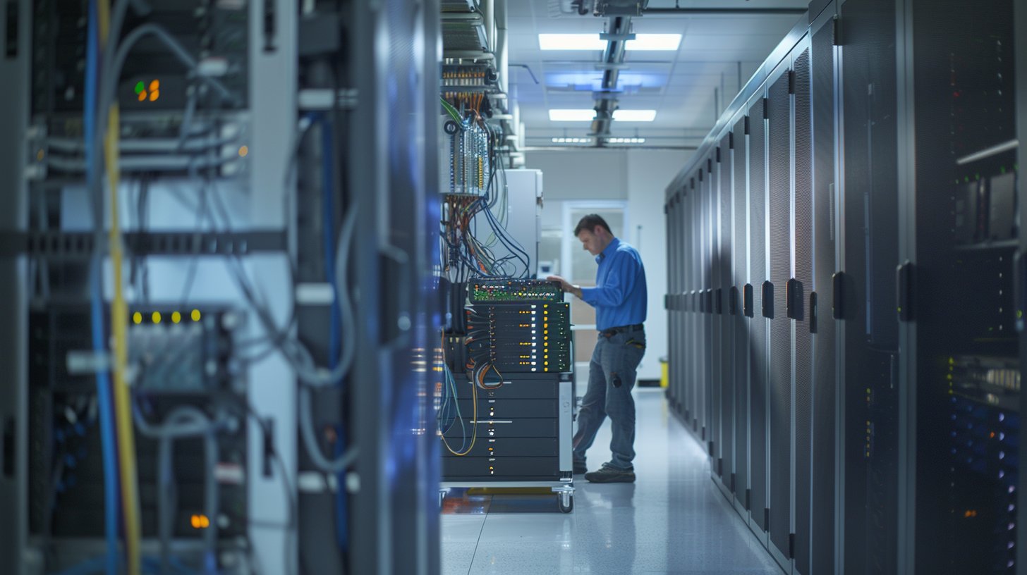 Maintenance technician monitoring DCGS SIGINT system health and performing fault isolation diagnostics at a Distributed Ground Station operations center